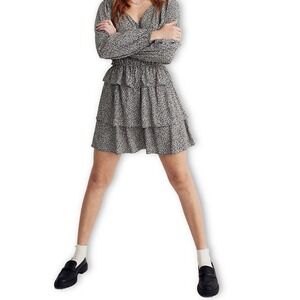 Madewell Mini Skirt Ruffle Tiered Pull On Navy Floral Cottagecore Size 10